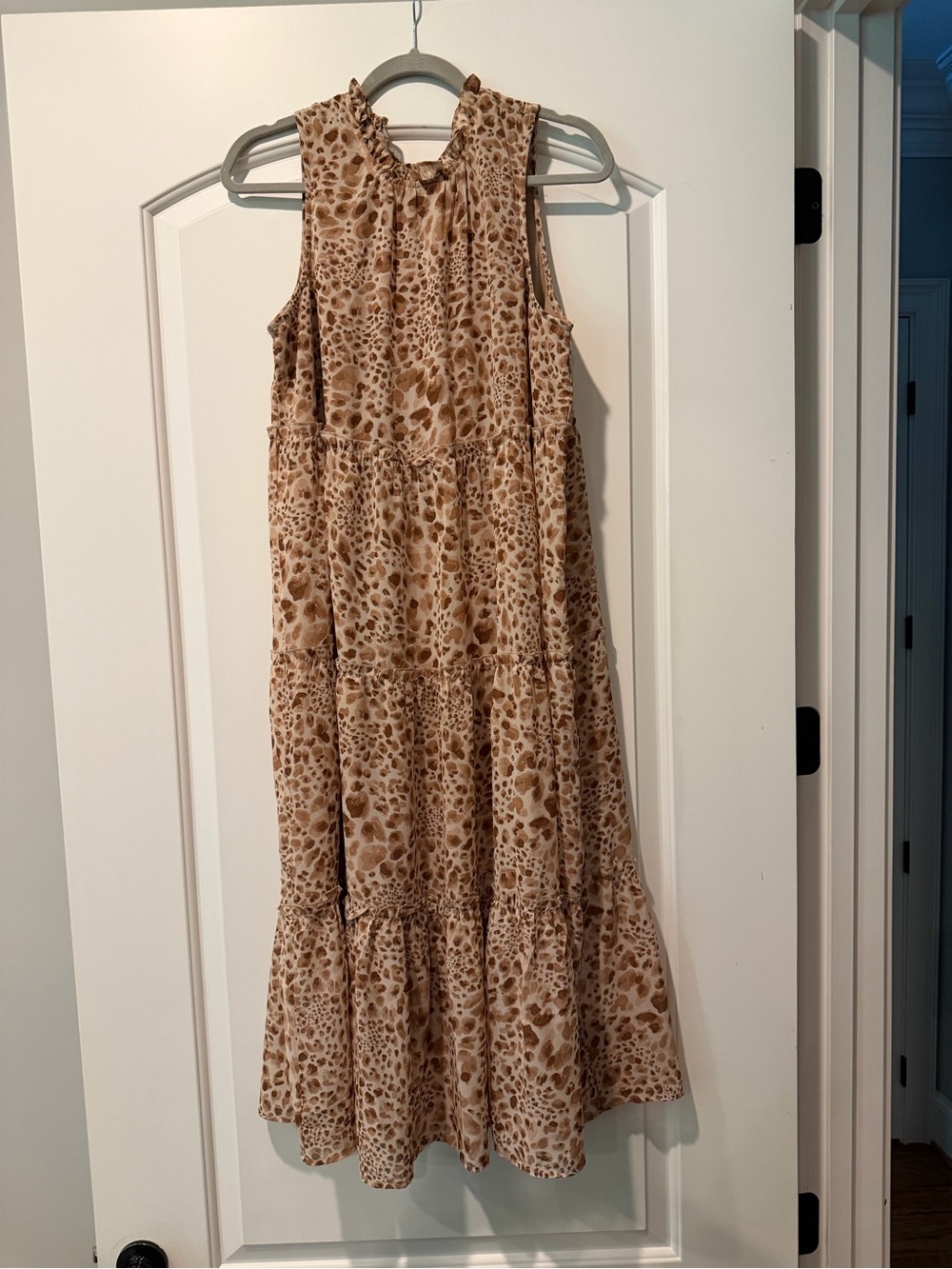 Mud Pie Sleeveless Tiered Midi Dress in Beige Animal Print